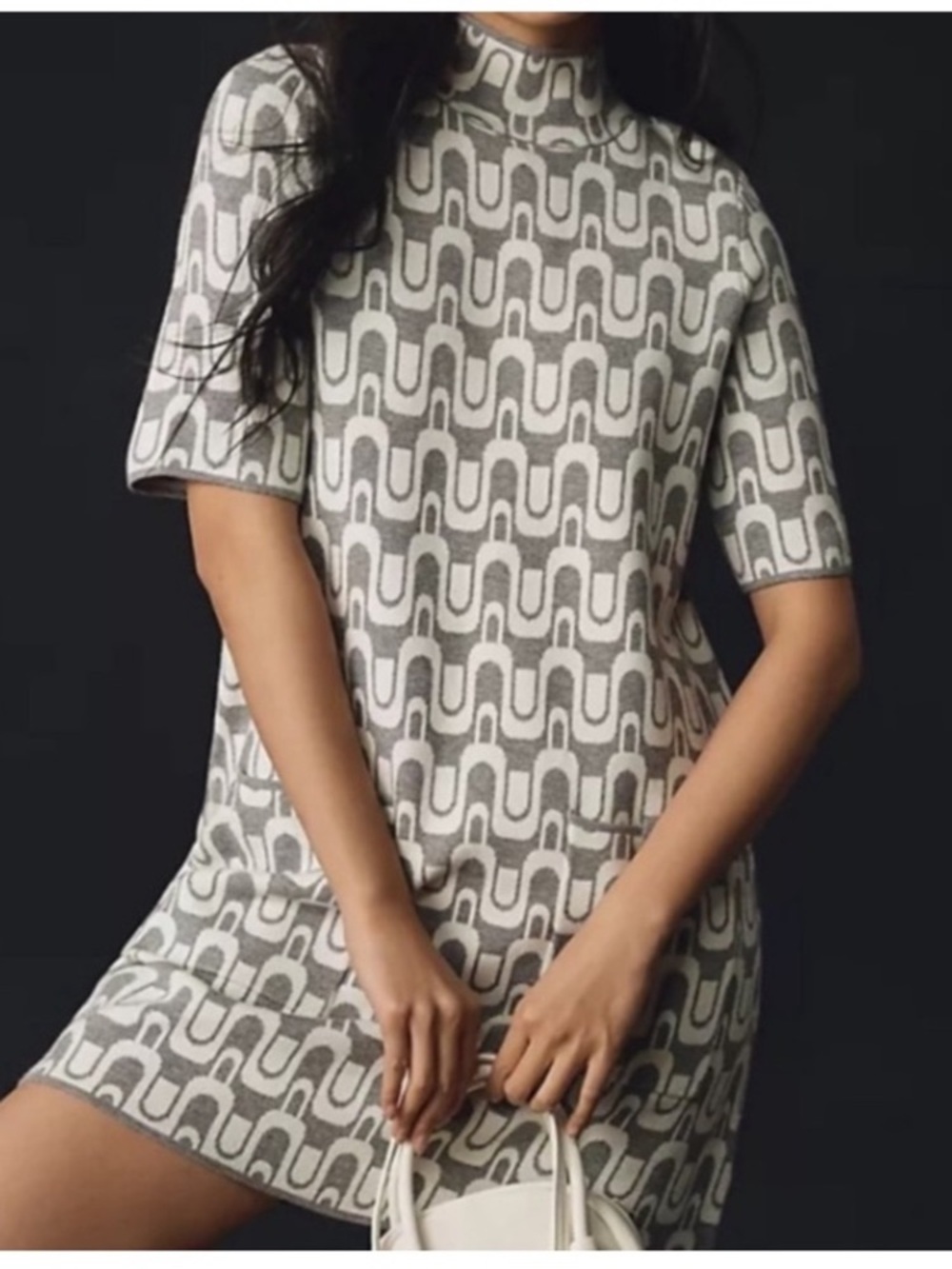 Maeve Annalise Gray Print Mockneck Mod Shift Dress size Medium - Picture 3 of 12